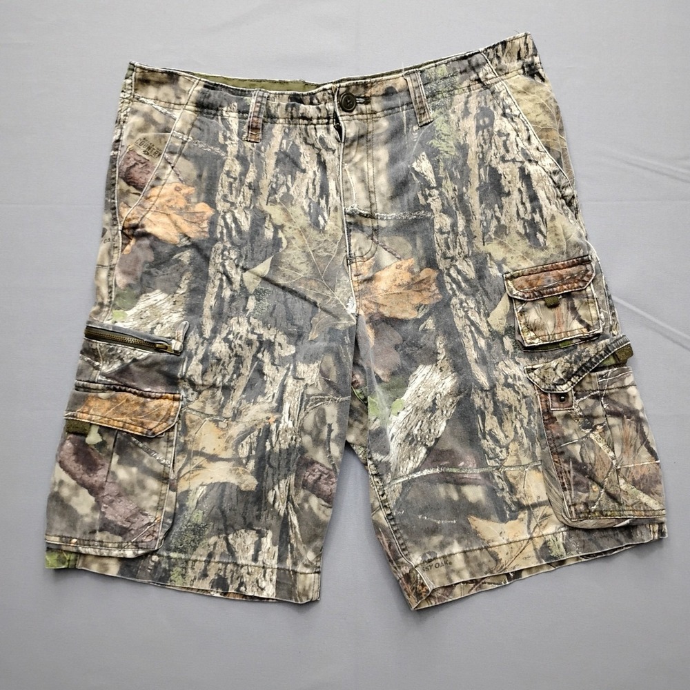 Faded Glory Mens Mossy Oak Camo Cargo Shorts Size 36 Green Brown Hunting 2664
